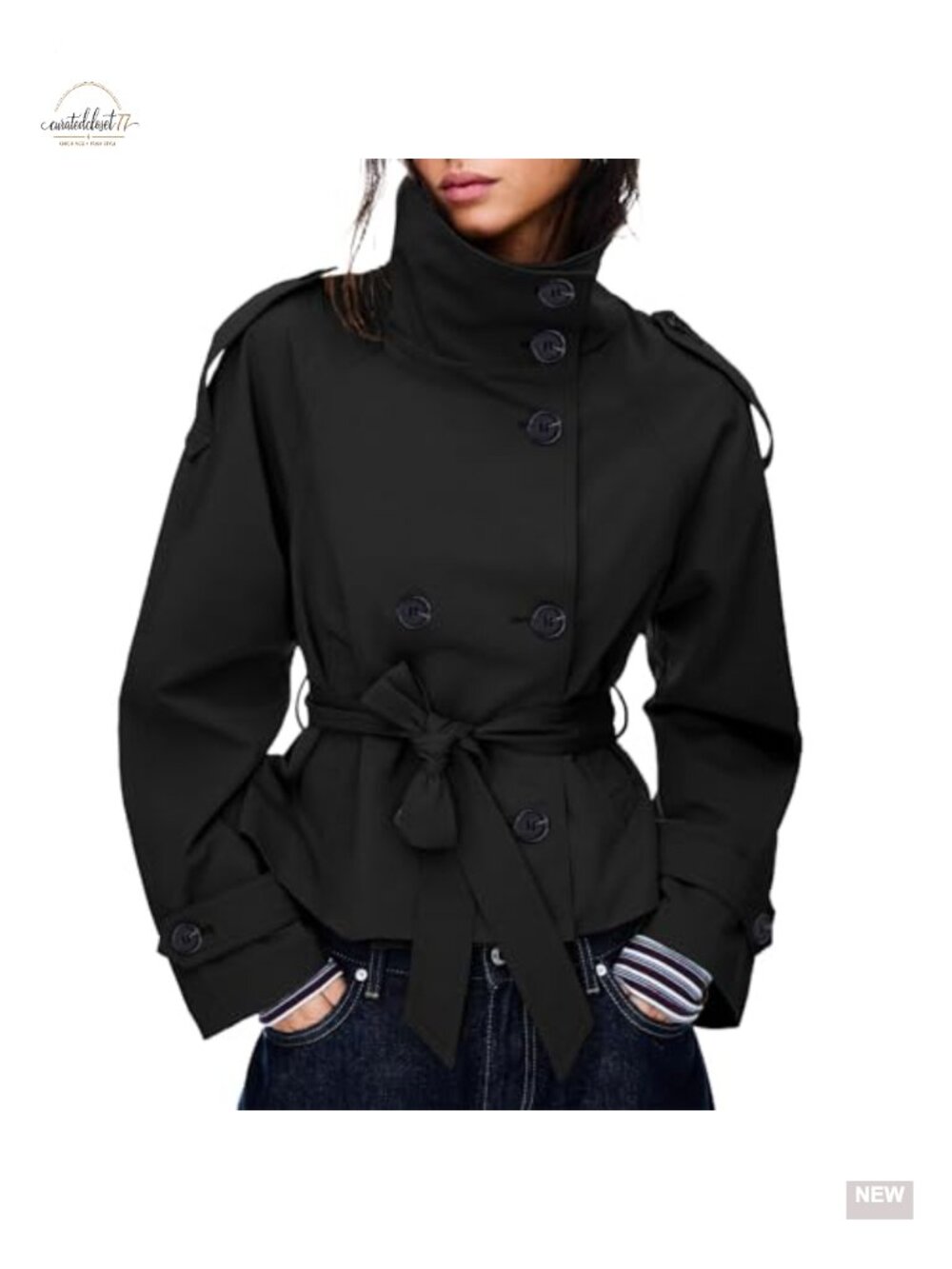 Cropped Trench Coat Double Breasted Belted Women's Fall Jacket